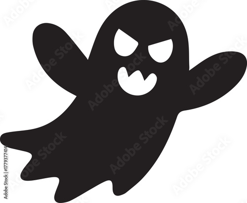 Angry Spooky Ghost Silhouette Vector Icon - Evil Halloween Spirit Mascot