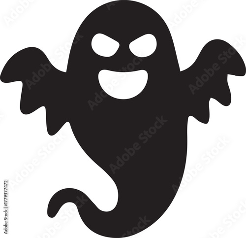 Spooky Halloween Ghost Silhouette Vector Icon - Scary Boo Spirit Design