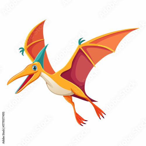 2D animation style Pterodactyl Dinosaur isolated on white