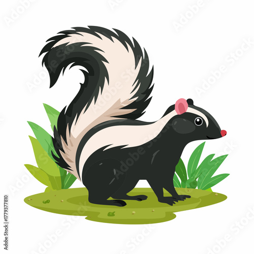 2D animation style Skunk  isolated on white