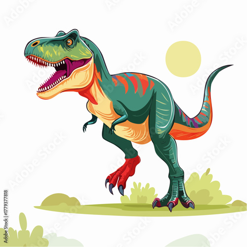 2D animation style Tyrannosaurus Rex Dinosaur isolated on white