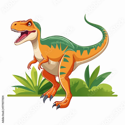 2D animation style Velociraptor Dinosaur isolated on white