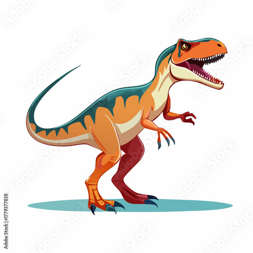 2D animation style Velociraptor Dinosaur isolated on white