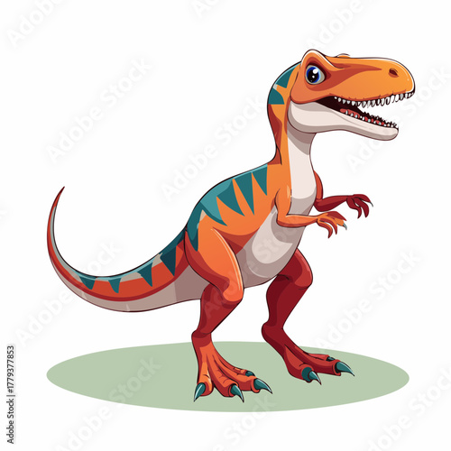 2D animation style Velociraptor Dinosaur isolated on white
