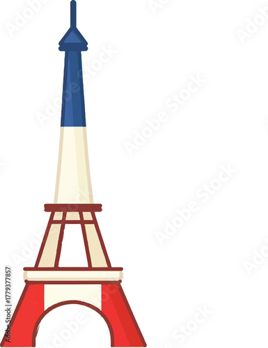 logo featuring the eiffel tower in the colors of the french flag, simple flat design vector illustration, white background