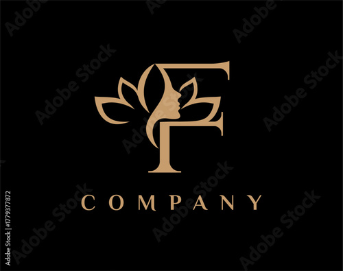 Letter F Beauty Face Lotus Flower Logo Design
