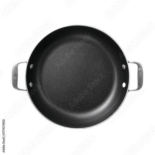 Deep Black Frying Pan With Handles on a White Background for Cooking and Kitc...