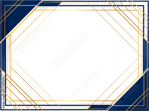 Elegant Blue and Gold Certificate Frame with Decorative Lines and Ribbons