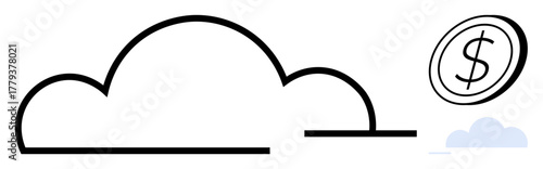 Simplified cloud shape with a dollar coin symbolizing cost-efficiency, technology, and cloud storage. Ideal for financial technology, savings, data management, innovation, IT services, cloud
