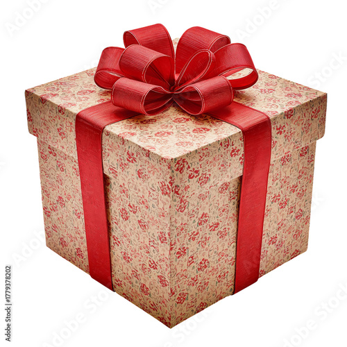Gift Box Wrapped in Red Paper With a Bow Celebrating Special Occasions.