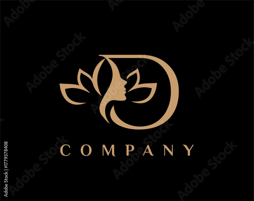 Letter D Beauty Face Lotus Flower Logo Design