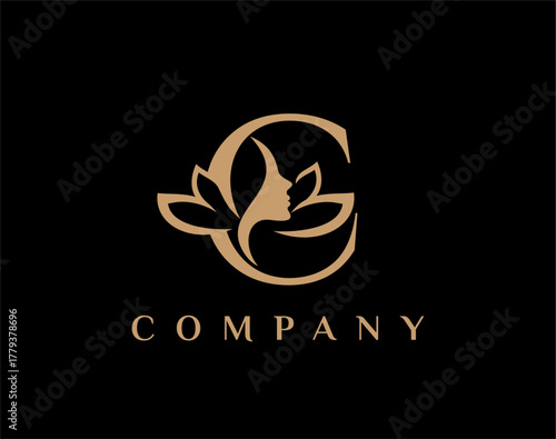 Letter C Beauty Face Lotus Flower Logo Design