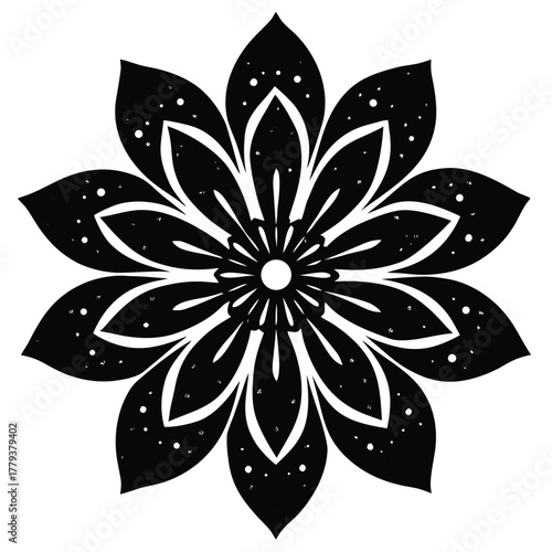 vintage linocut pattern with repetitive floral sh