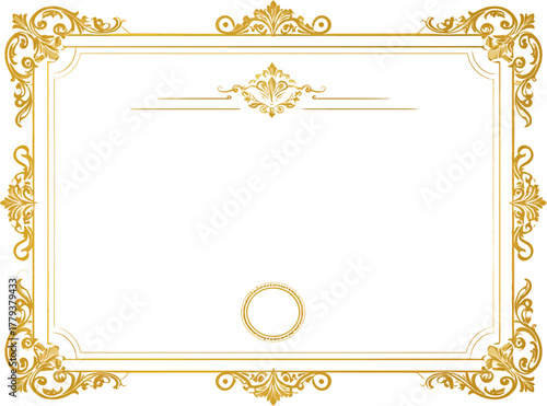 Elegant Golden Royal Certificate Frame with Decorative Ornaments and Flourishes