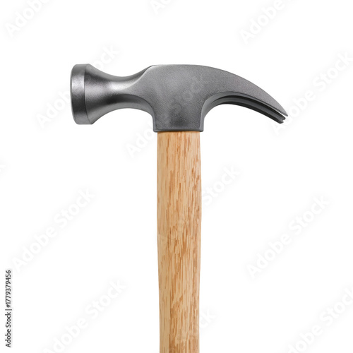 Hammer Resting Upright on a Wooden Surface With a Clean Background