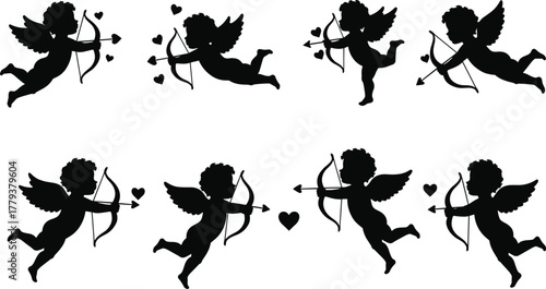 Cupid, Angel, Love, Heart, Arrow, Bow, Valentine, Romance, Affection, Symbol, Flying, Wing, Passion, Holiday, Silhouette