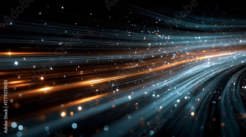 Abstract dynamic streaks of futuristic light in rapid motion rendered with  atmospheric illumination and depth