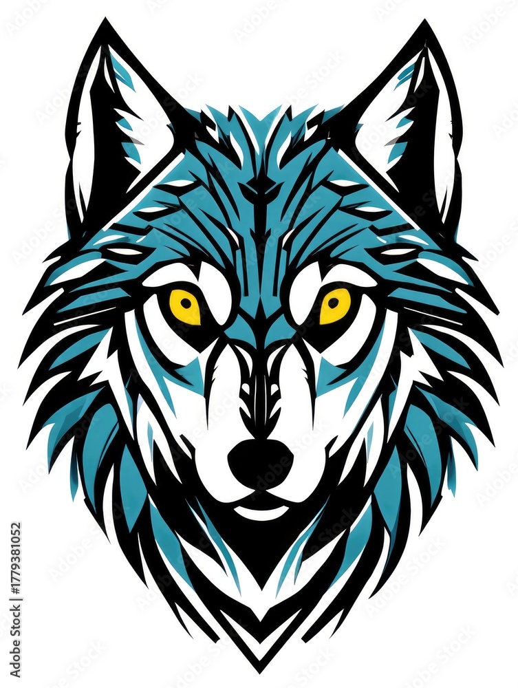 Fototapeta premium Stylized wolf head illustration with striking blue and black design