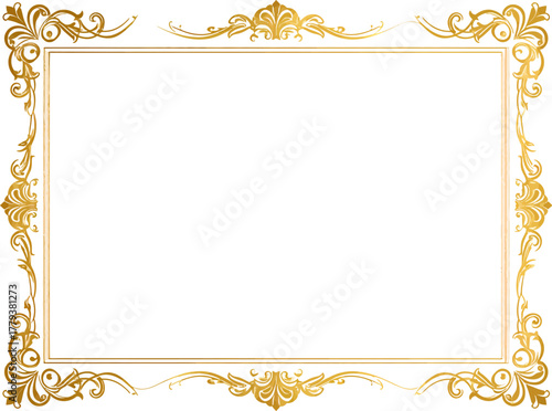 Elegant Gold Royal Certificate Frame with Decorative Flourishes and Curved Ribbons