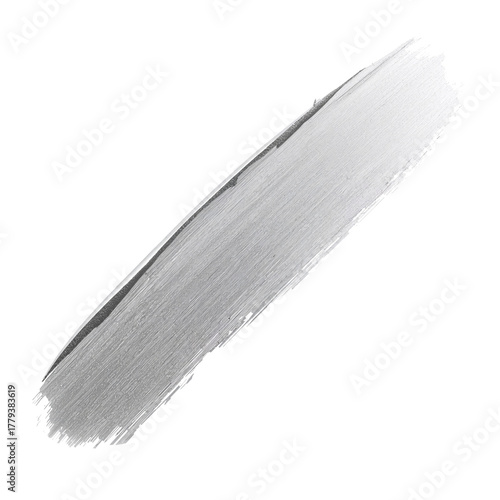 Metallic Silver Paint Stroke Created on a White Surface Showing Texture and S...