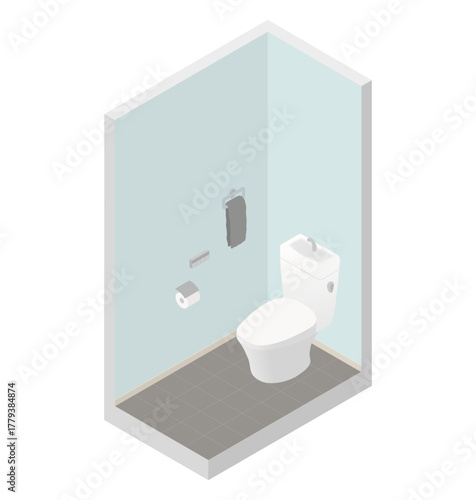 Isometric illustration of a Japanese toilet with a built-in sink