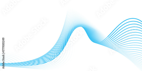 Abstract blue smooth waves on white background. dynamic art simple geometric space good soft modern concept light