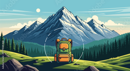 Backpacking adventure in the mountains with a scenic view of nature and hiking