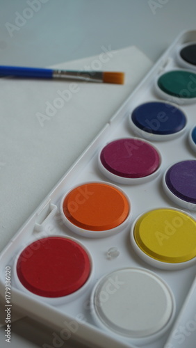 Wallpaper Mural Watercolor paints and brushes on a white background, close-up Torontodigital.ca