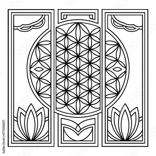 Sacred geometry flower of life and lotus mandala art