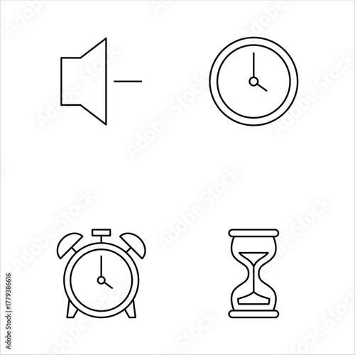 Clock Alarm and Hourglass Outline Icon Group