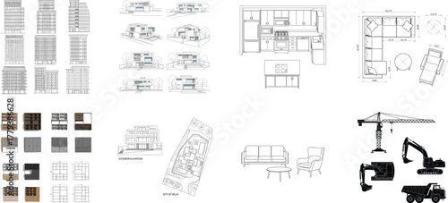 Architectural drawings and construction equipment architecture
