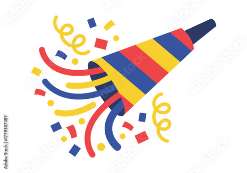 Party Horn Flat Colored Vector Icon for New Year Celebration