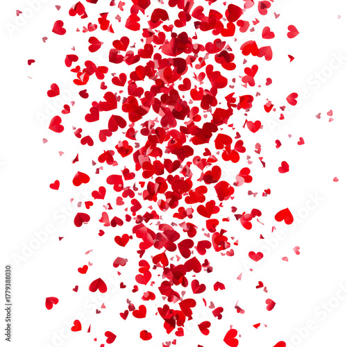 Colorful Hearts Falling on White Background for Celebration and Decoration In...