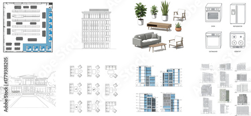 Architectural drawings and interior design elements