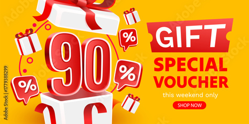 Huge 90 discount with a special gift voucher, perfect for online promotions and sales.