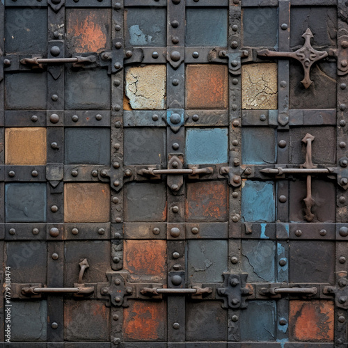 Seamless metal tread plate with diamond pattern. Black metal background or black steel surface