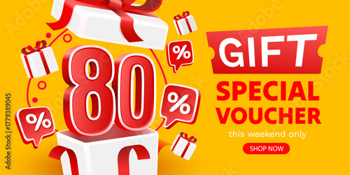 Big 80 off special gift voucher on a vibrant yellow background. Get a discount with this exciting promotional banner.