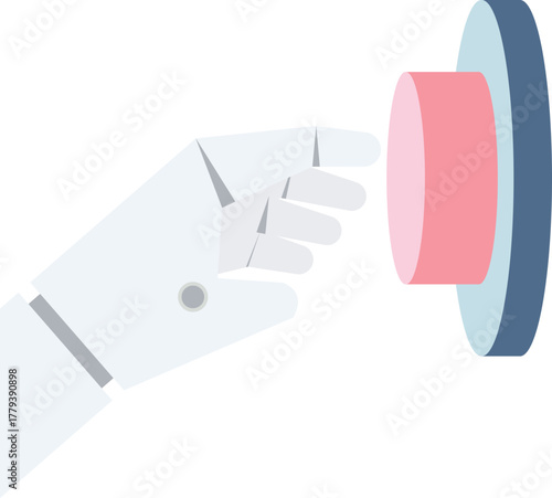 Robot hand pressing the red button. vector illustration


