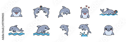 Playful Dolphin Cartoon Illustration Set