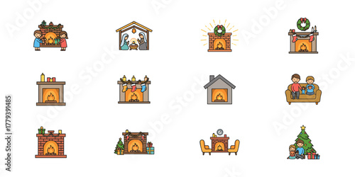 cozy and holiday icons set for stock