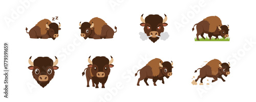 Buffalo Cartoon Collection in Various Poses and Emotions