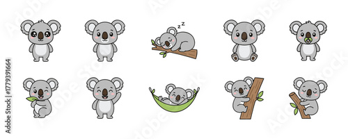 koala cartoon characters set