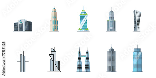 Set of Ten Modern Building Illustrations