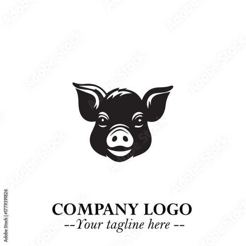 Head of Pig Logo Symbol in Black on the White Background with Simple Modern Animal Design