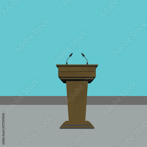 2d Wooden tribune with microphones in an office room