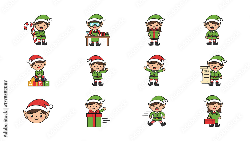 Fototapeta premium Elf Cartoon Set for Christmas