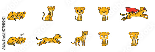 Cheetah Cartoon Illustration Set