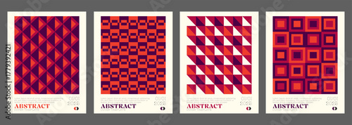 Set Of Swiss Design Inspired Posters Vector Illustration. Cool Geometric Abstract Modernist Placards.