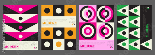 Set Of Swiss Design Inspired Posters Vector Illustration. Cool Geometric Abstract Modernist Placards.