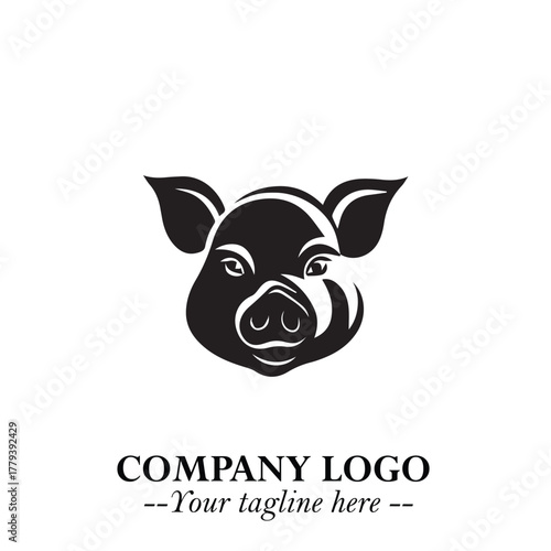 Head of Pig Logo Symbol in Black on the White Background with Simple Modern Animal Design